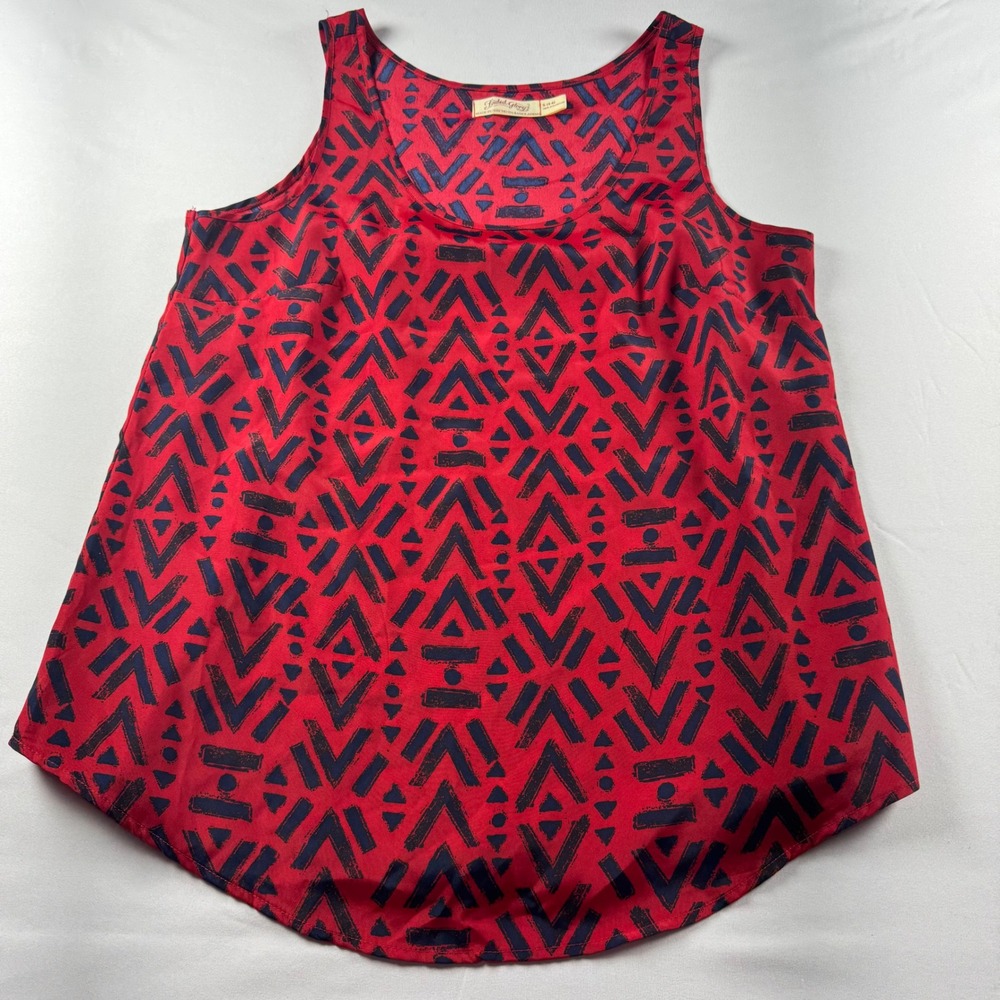 Faded Glory Womens Red Blue Geometric Tribal Print Tank Top Scoop Neck Small 4-6